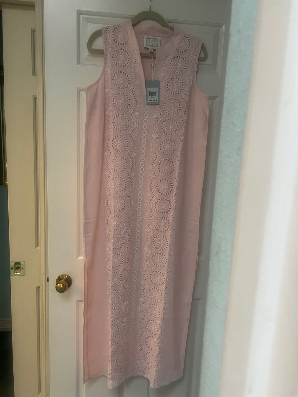 Sail to Sable Soft Pink Eyelet Sleeveless Midi Dress